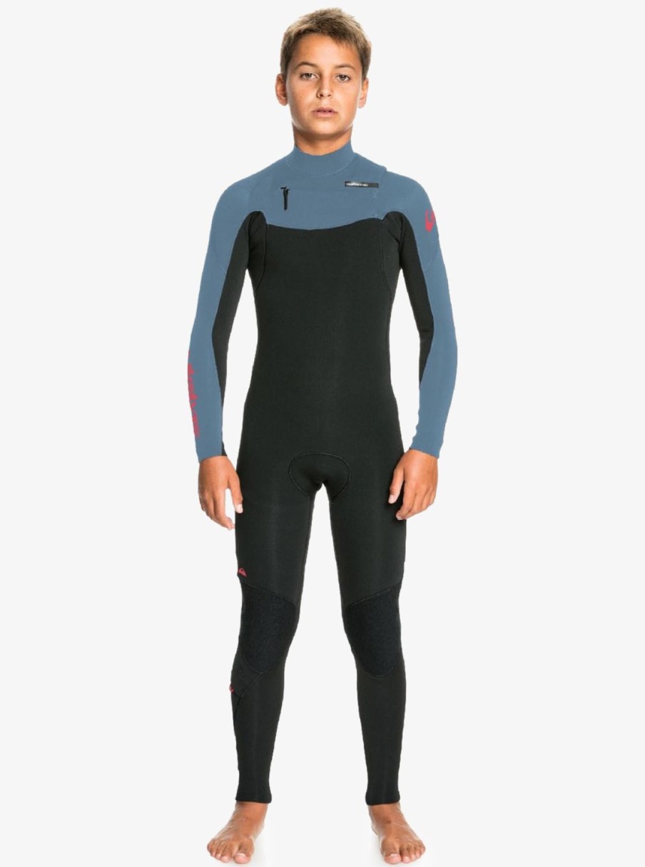 Garcon Quiksilver Combinaisons De Surf | 4/3Mm Everyday Sessions - Haut En Neoprene Back Zip Pour Garcon Black/Provincial Blue