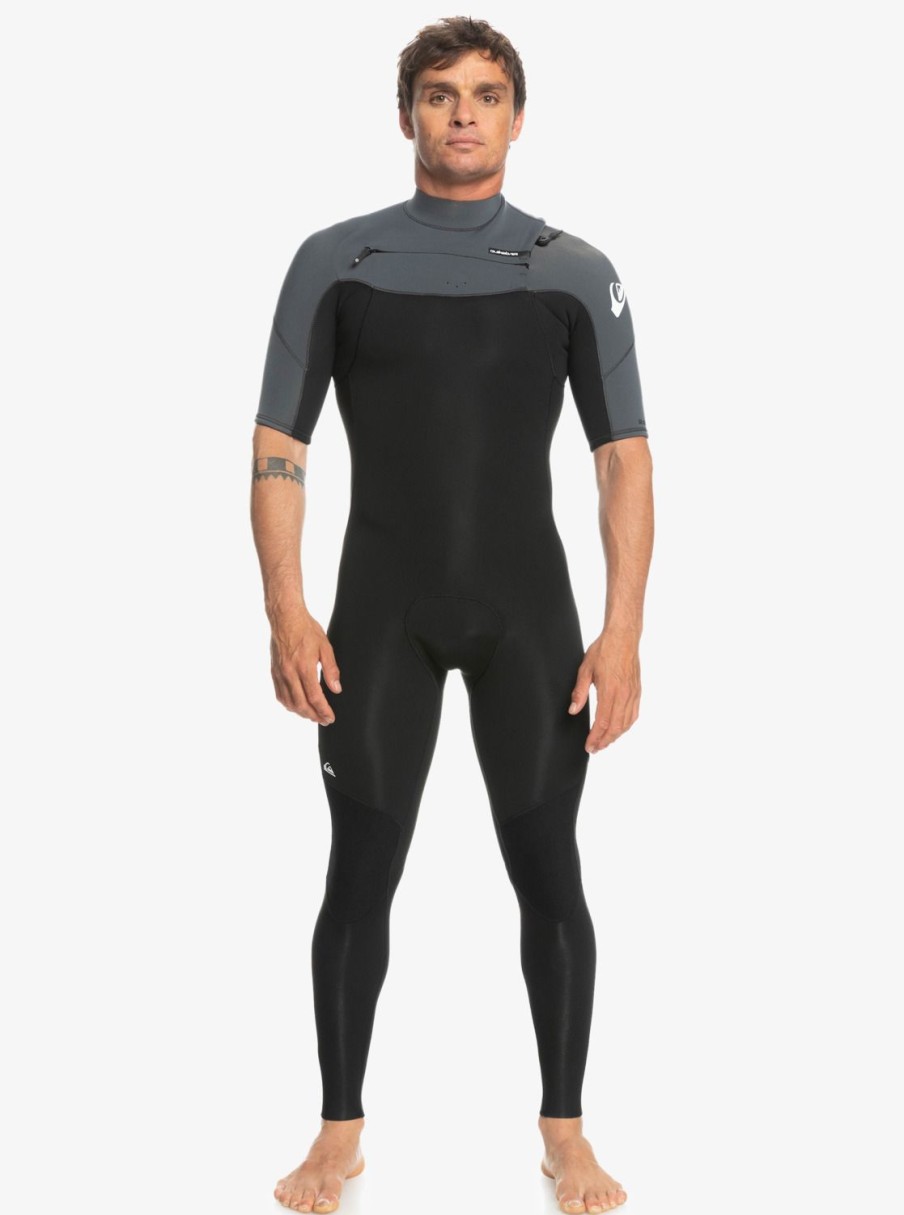 Homme Quiksilver Combinaisons De Surf | 2/2Mm Everyday Sessions - Springsuit Manches Courtes Zip Poitrine Pour Homme Black/Gun Metal