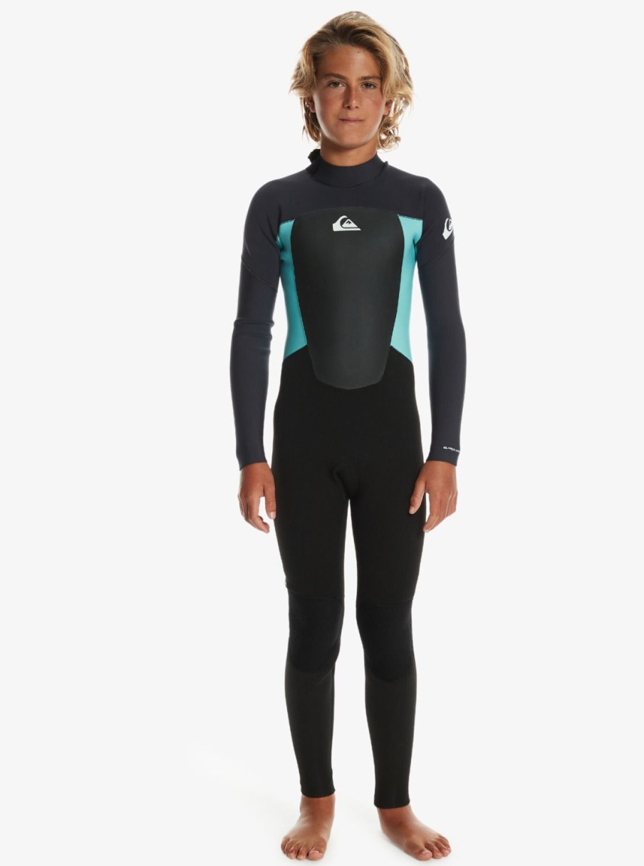 Garcon Quiksilver Combinaisons De Surf | 4/3Mm Prologue - Back Zip Wetsuit For Boys Black/Jet Black/Angel Blue