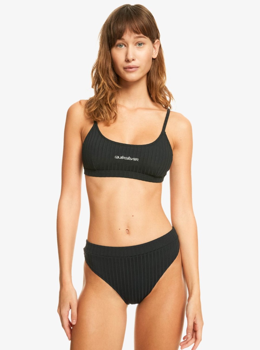 Femme Quiksilver | Logo - Bas De Bikini Taille Haute Pour Femme Black