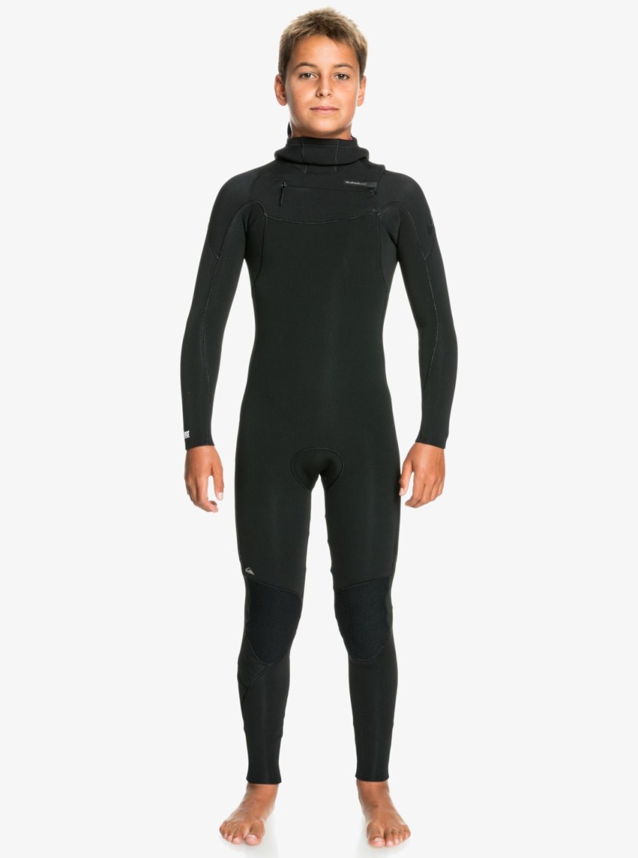 Garcon Quiksilver Combinaisons De Surf | 5/4/3Mm Everyday Sessions - Combinaison De Surf A Capuche Avec Zip Poitrine Pour Garcon 8-16 Ans Black