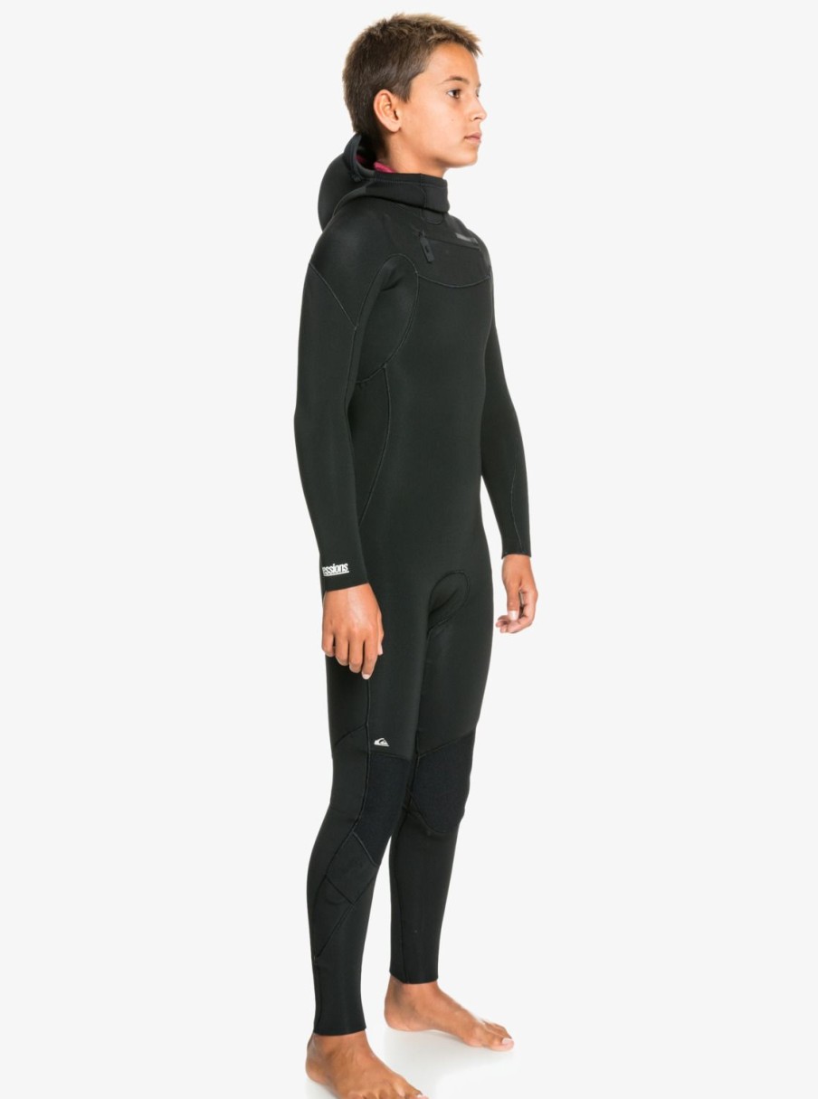 Garcon Quiksilver Combinaisons De Surf | 5/4/3Mm Everyday Sessions - Combinaison De Surf A Capuche Avec Zip Poitrine Pour Garcon 8-16 Ans Black