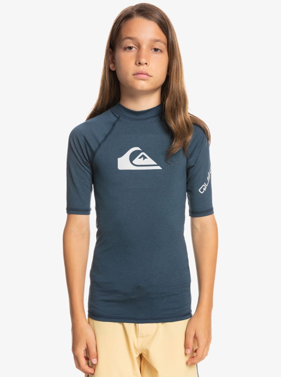 Garcon Quiksilver Lycras & Surf Tees | All Time - Lycra Manches Courtes Upf 50 Pour Garcon 8-16 Ans Navy Blazer Heather