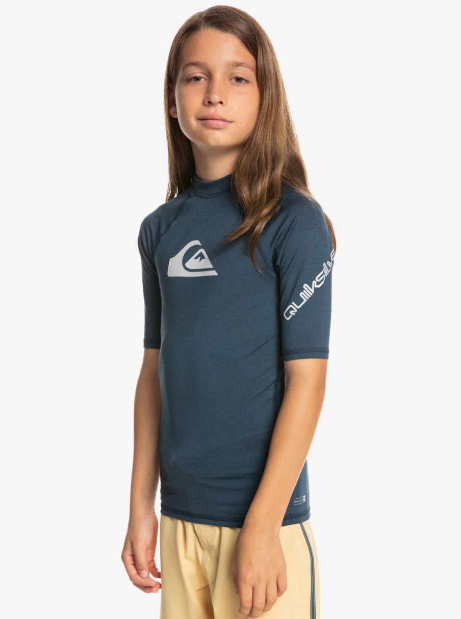 Garcon Quiksilver Lycras & Surf Tees | All Time - Lycra Manches Courtes Upf 50 Pour Garcon 8-16 Ans Navy Blazer Heather