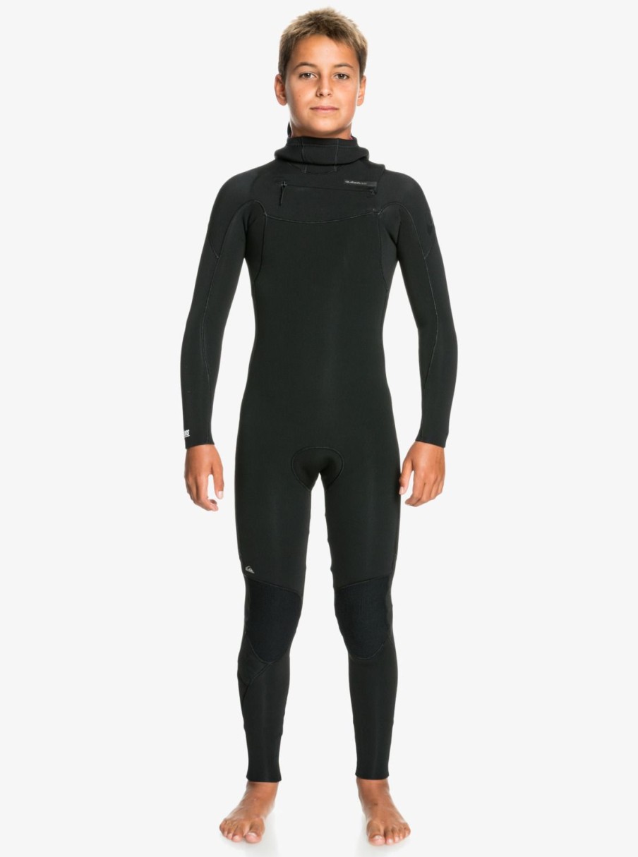 Garcon Quiksilver Combinaisons De Surf | 4/3Mm Everyday Sessions - Combinaison De Surf A Capuche Avec Zip Poitrine Pour Garcon Black