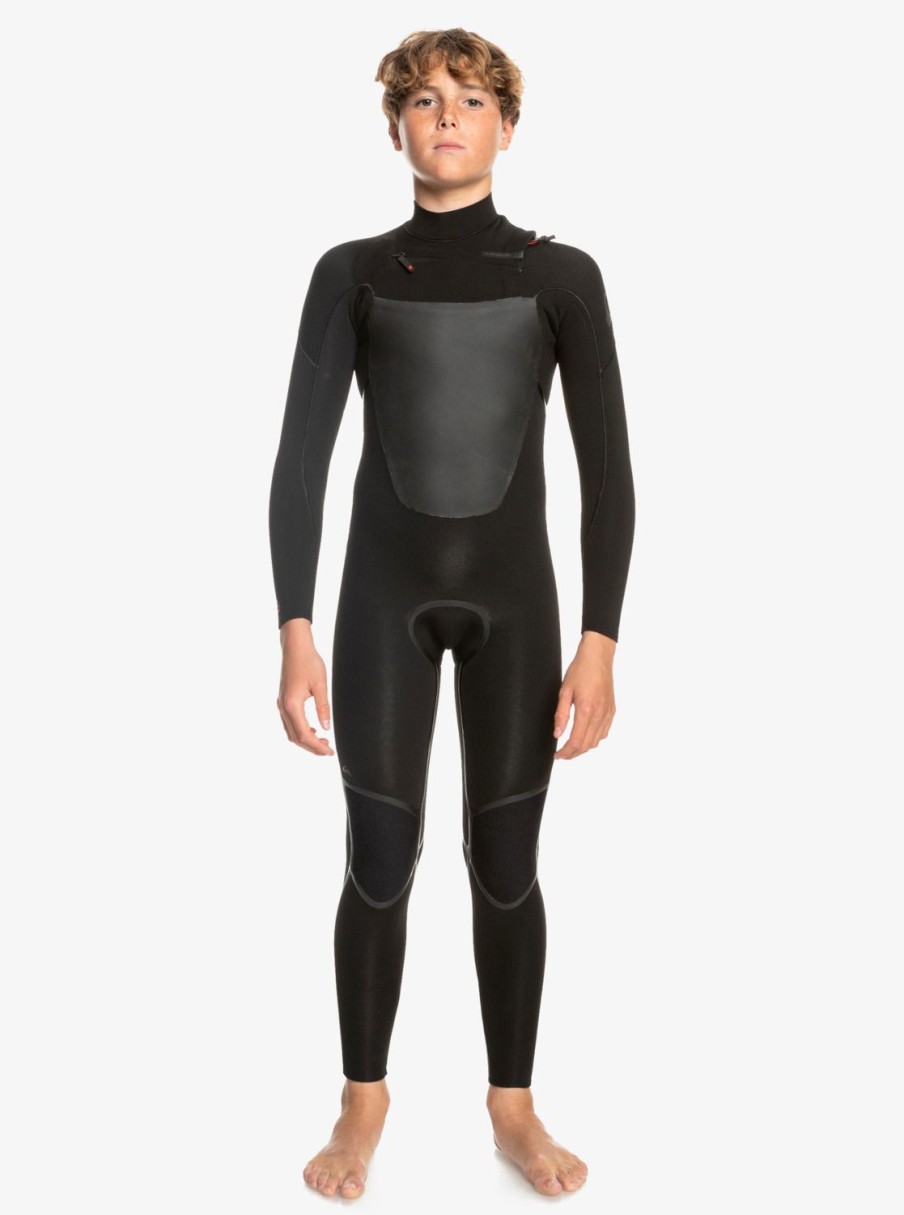 Garcon Quiksilver Combinaisons De Surf | 3/2Mm Marathon Sessions - Combinaison De Surf Zip Poitrine Pour Garcon 8-16 Ans Black