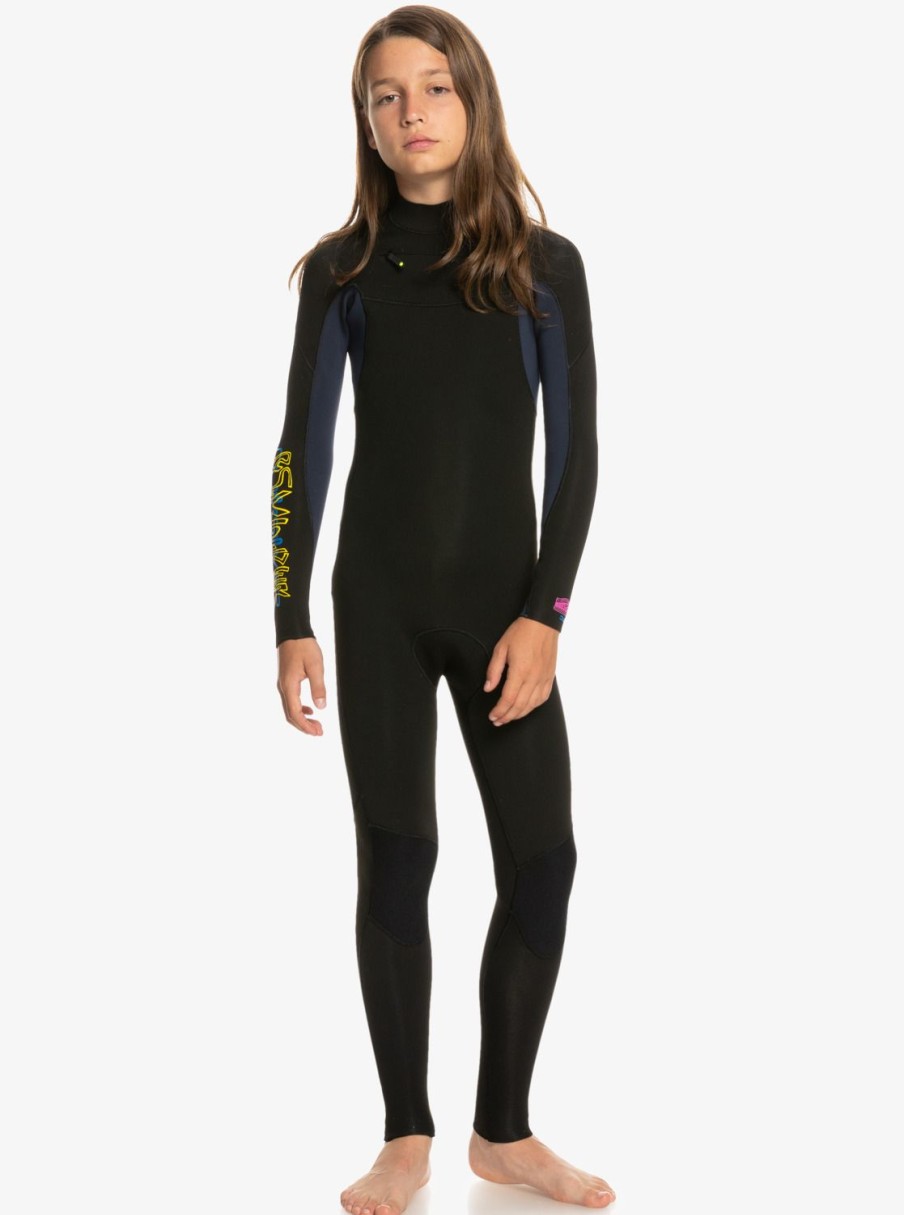 Garcon Quiksilver Combinaisons De Surf | 3/2Mm Everyday Sessions - Combinaison De Surf Zip Poitrine Pour Garcon Black/Dark Navy