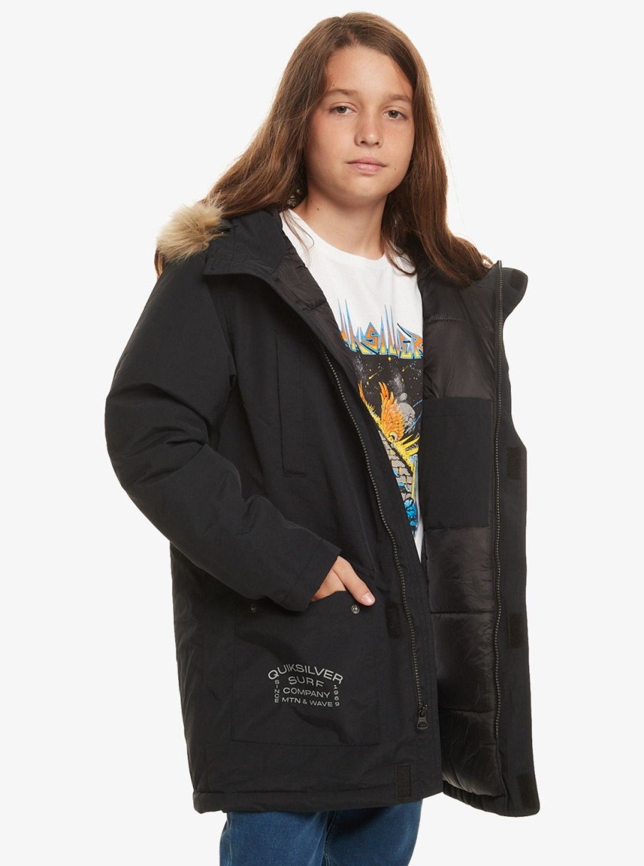 Garcon Quiksilver Vestes & Manteaux | Gum Heavy - Parka Longue Pour Garcon 8-16 Black