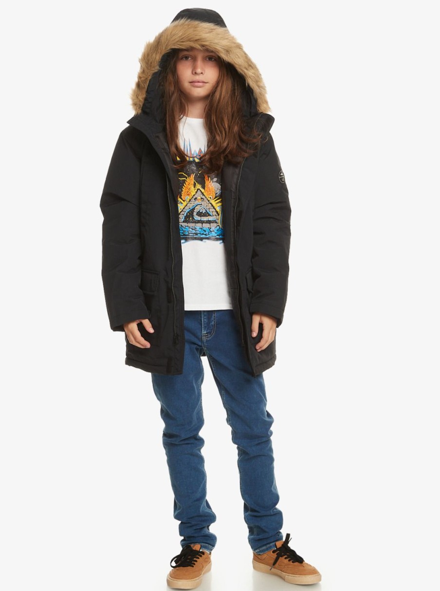 Garcon Quiksilver Vestes & Manteaux | Gum Heavy - Parka Longue Pour Garcon 8-16 Black