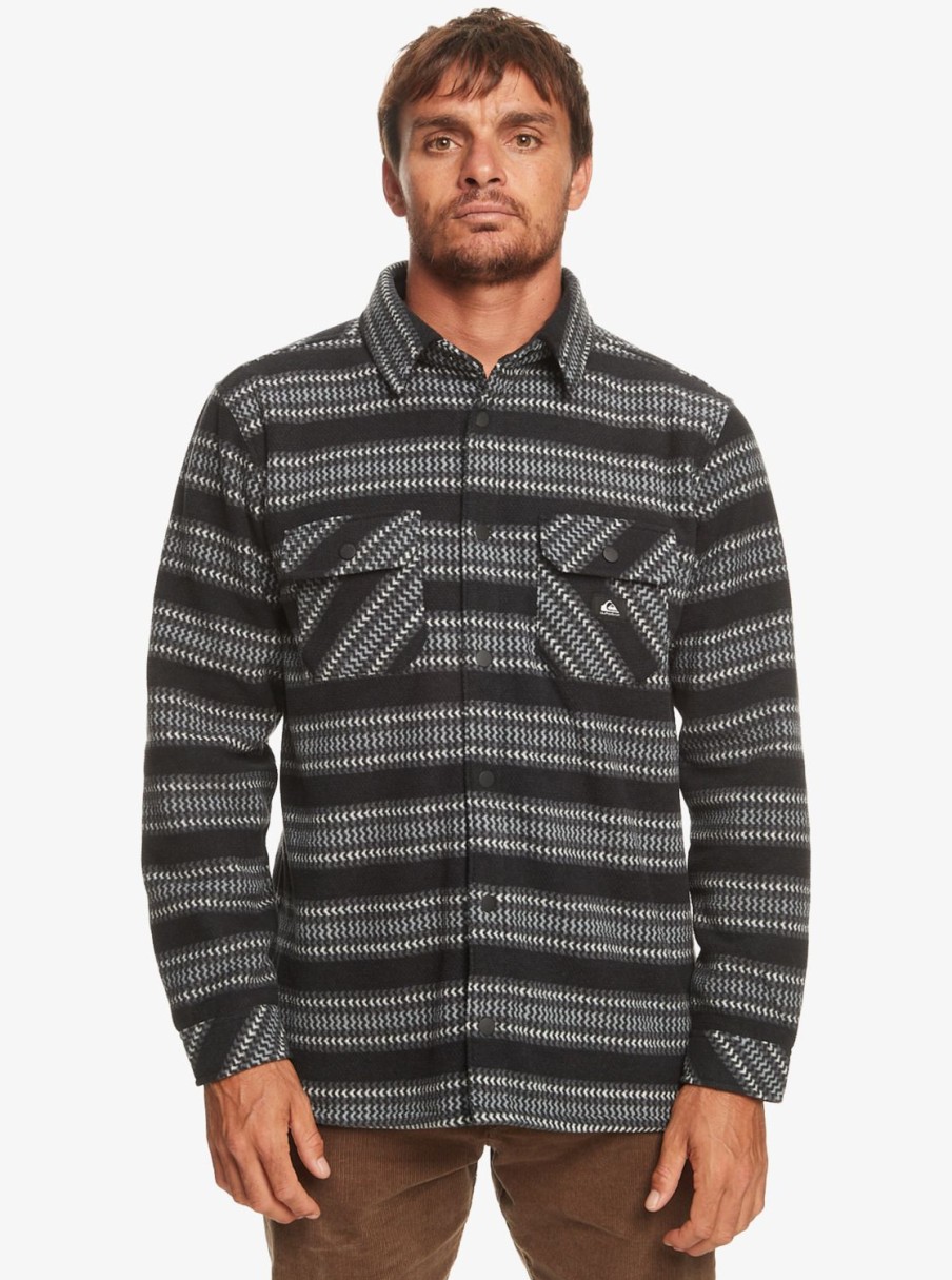 Homme Quiksilver Vestes & Manteaux | Epic Surf Days - Surchemise En Polaire Pour Homme Black Surf Days Stripe