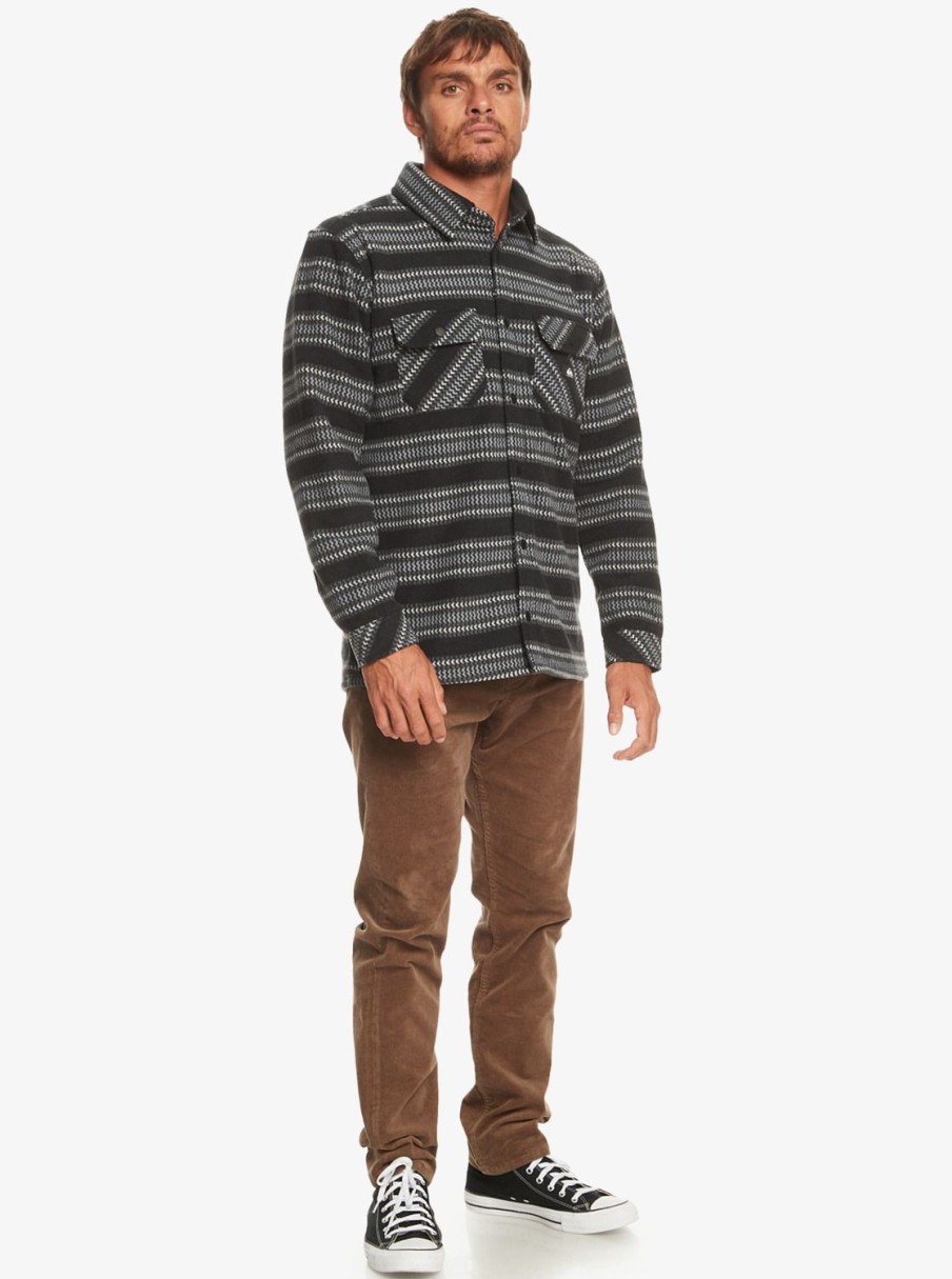 Homme Quiksilver Vestes & Manteaux | Epic Surf Days - Surchemise En Polaire Pour Homme Black Surf Days Stripe