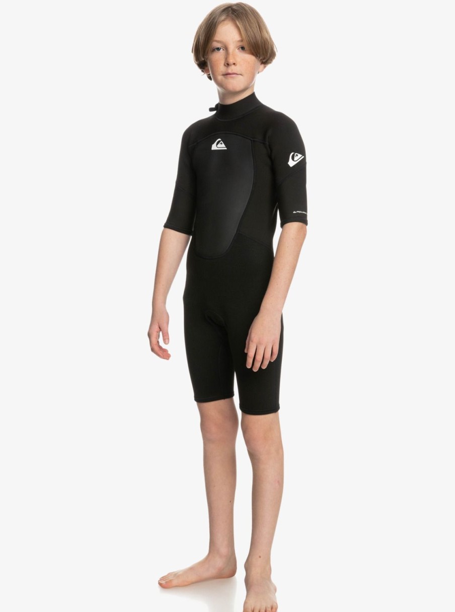 Garcon Quiksilver Combinaisons De Surf | 2/2Mm Prologue - Short Sleeve Back Zip Springsuit For Boys Black