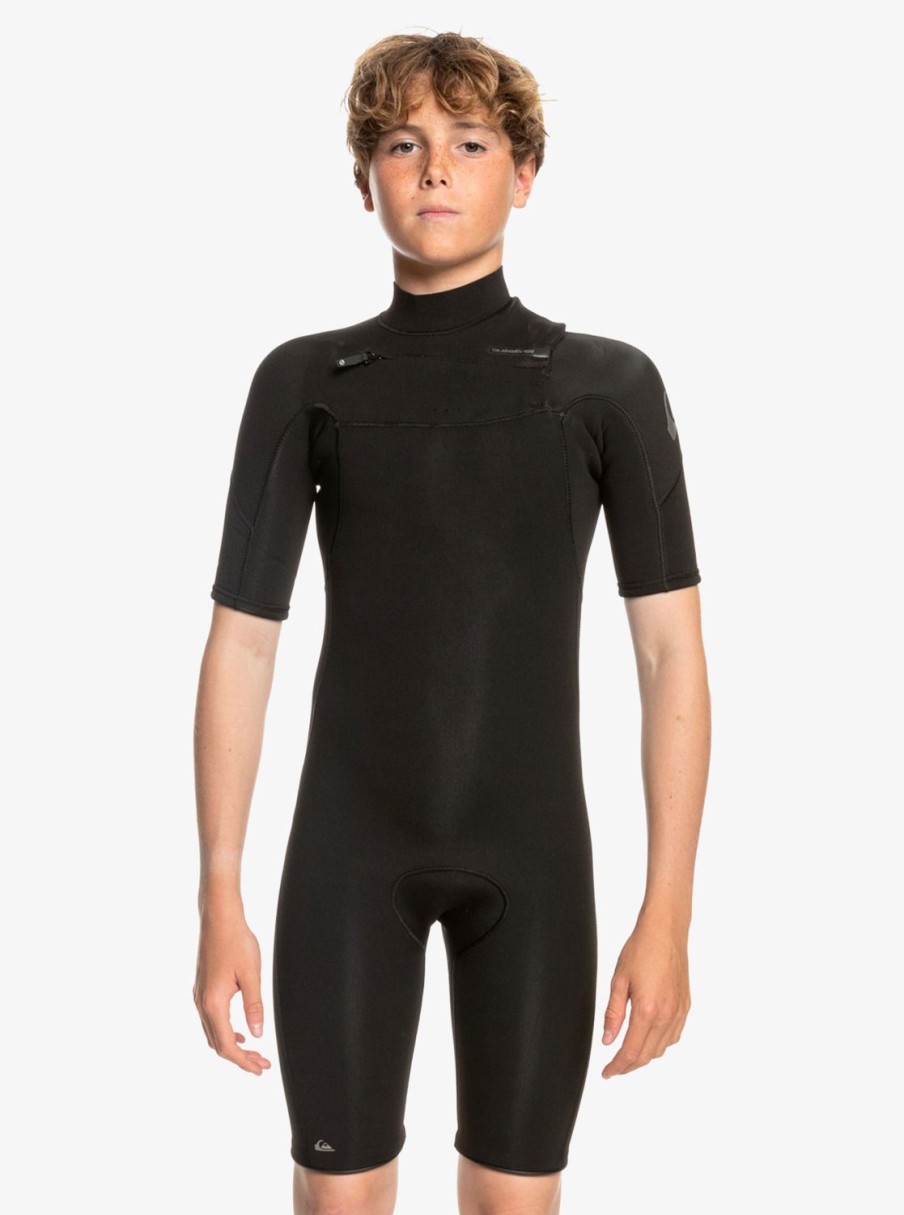 Garcon Quiksilver Combinaisons De Surf | 2/2Mm Everyday Sessions - Springsuit Manches Courtes Zip Poitrine Pour Garcon Black